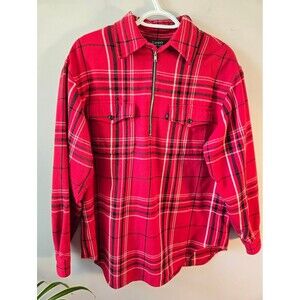 Lauren Ralph Lauren Red Plaid Quarter-Zip Flannel Pullover 🪵🍎